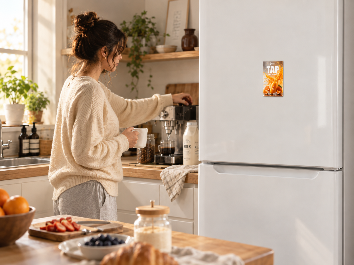 Morning coffee preparation in a warm kitchen